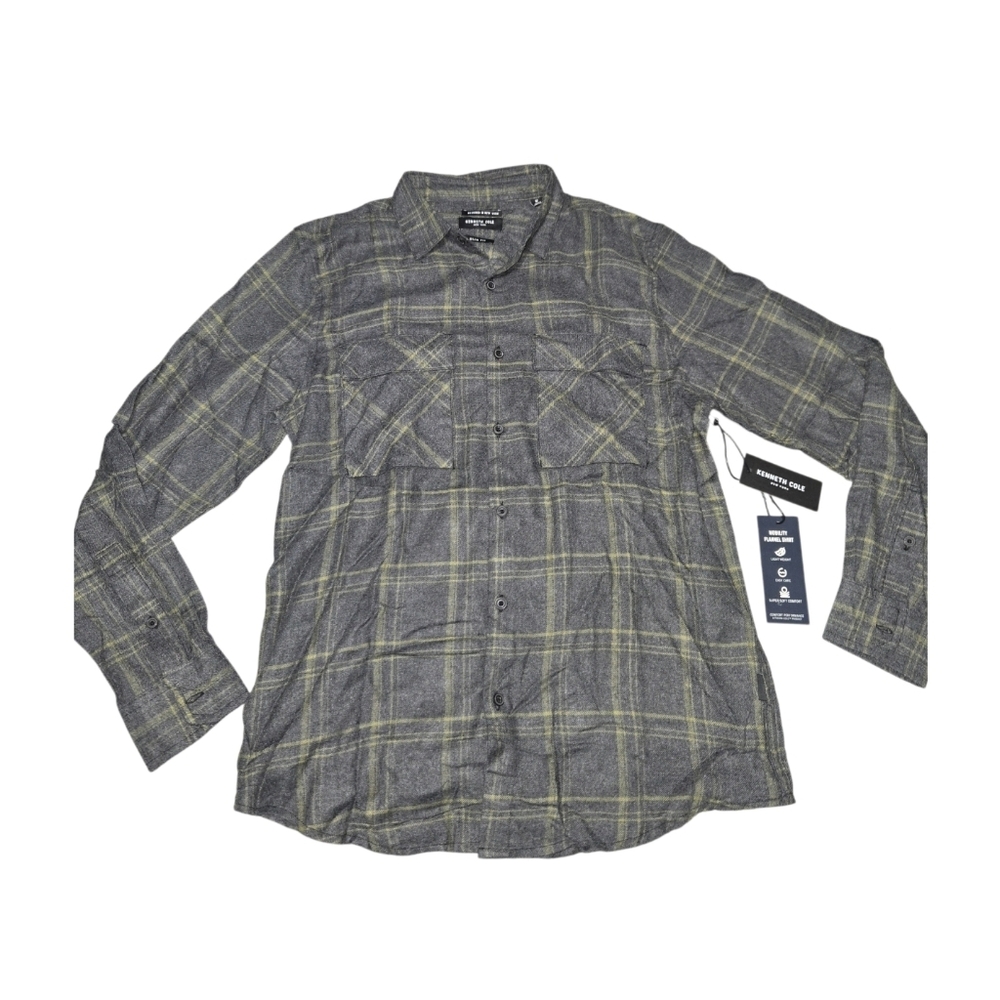 Men's Long Sleeve Green & Grey Plaid Shirt